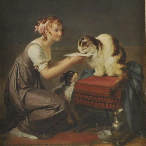 painting of cat : The Lunch of the cat by Marguerite Gérard